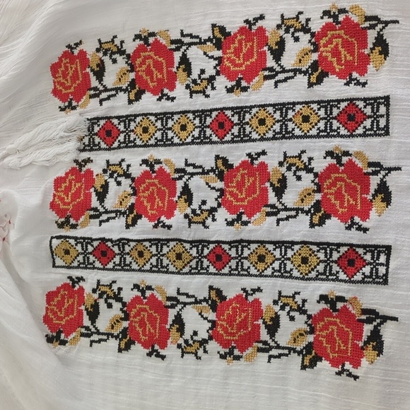 Embroidered Gauzy White Blouse with Red Floral Authentic Design Peasant Boho - Picture 7 of 7